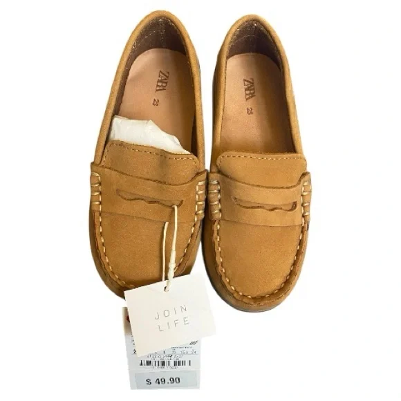 Zara Camel Leather Loafers - Picture 1 of 6